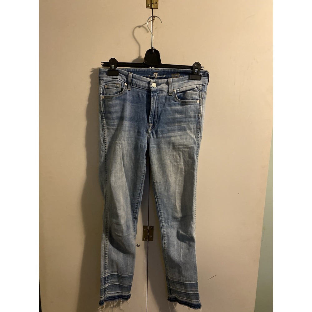7 For All Mankind Ankle Straight Leg Jeans 27 Stretch Blue Denim Made in USA